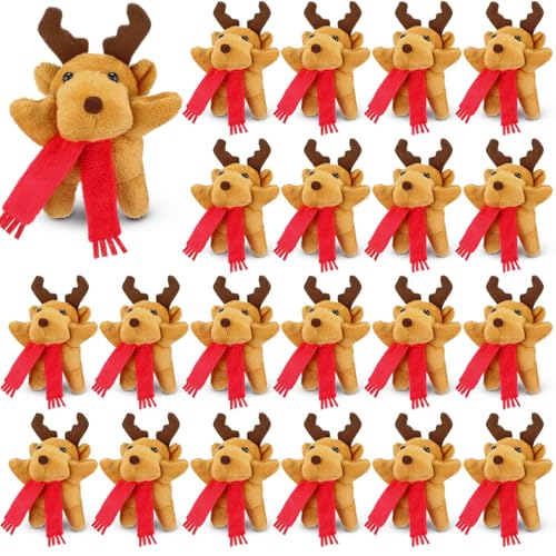 Liliful 40 Pcs 4 Inch Christmas Stuffed Animals Bulk Reindeer Deer Moose Elk Plush with Red Scarf for Christmas Party, Tree, Winter Holiday Bedroom Home Decoration, Xmas Plush Gifts