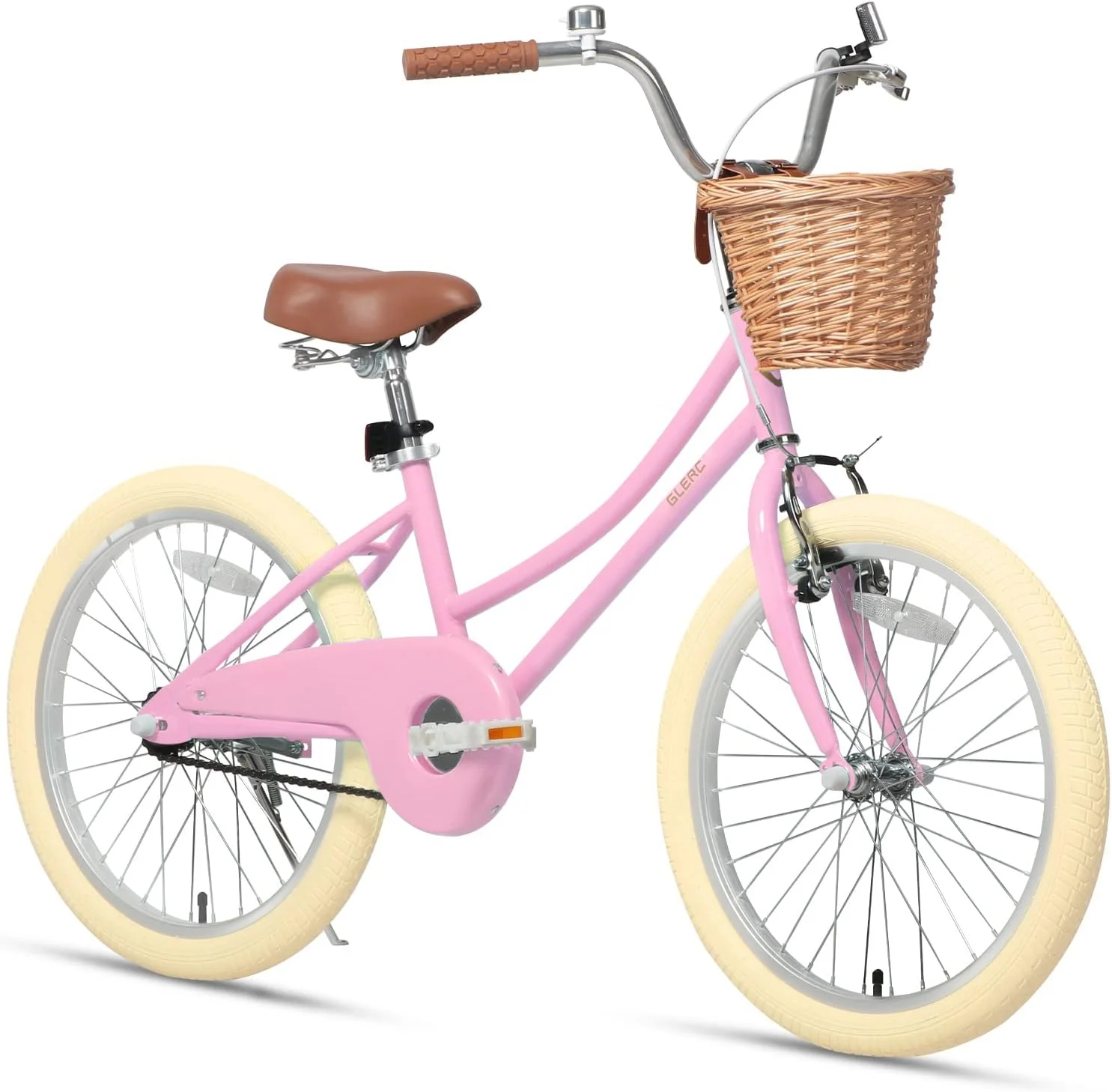 Glerc 20 Inch Kids Bike for 5 6 7 8 Years Old Little Girls Retro Vintage Style Bicycles with Bell and Training Wheels,Pink