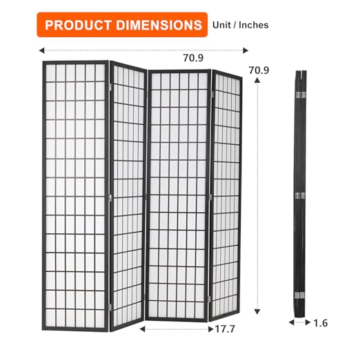 Room Divider 4 Panel Wall Divider 6 FT Screen Panels Partition Oriental Shoji Wood Room Screen Folding Privacy Indoor Freestanding Portable Partition,White