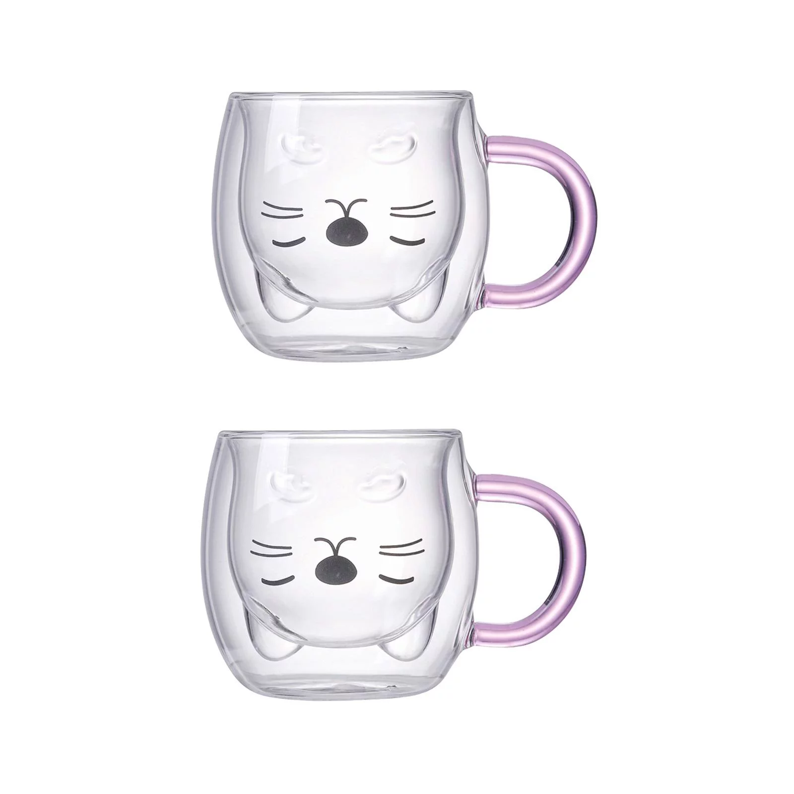 2x 280ml Glass Cup Borosilicate Glass Hand Blown Drinkware Double Wall