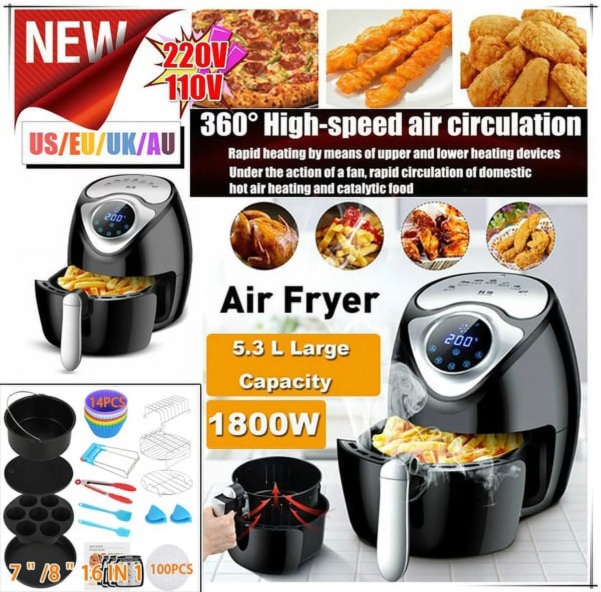 Willstar General Air Fryer Accessories 10 Pcs Compatible for Oer 3.5 Litre Air Fryers Deluxe Deep Fryer Accessories