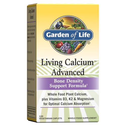Garden of Life Calcium Supplement - Living Calcium Advanced Formula, D3, K2 and Magnesium for Absorption, 120 Vegetarian Caplets