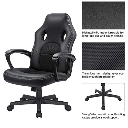 Office Gaming Chair High Back Leather Computer Chairs Ergonomic Height Adjustable Racing Game Desk Chair Executive Conference Task Chair (Blue)