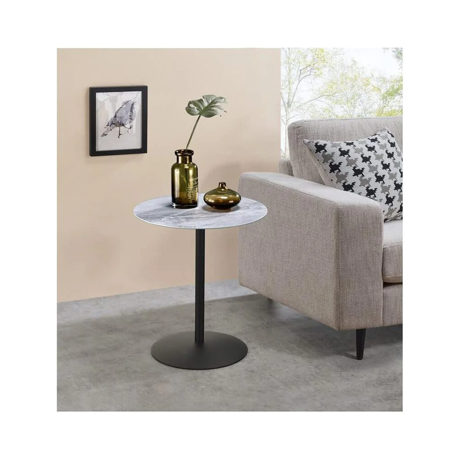 Blissful Nights Asian Aesthetics End Table With Marble Textured Glass Top