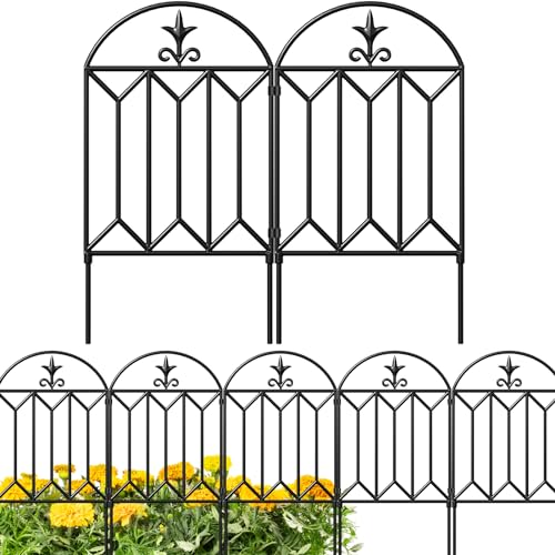 AMAGABELI GARDEN & HOME 10 panels Decorative Garden Fences and Borders for Dogs 24in(H)×10ft(L) No Dig Metal Fence Panel Garden Edging Border Fence For Animal Barrier Fencing for Flower Bed Yard Patio