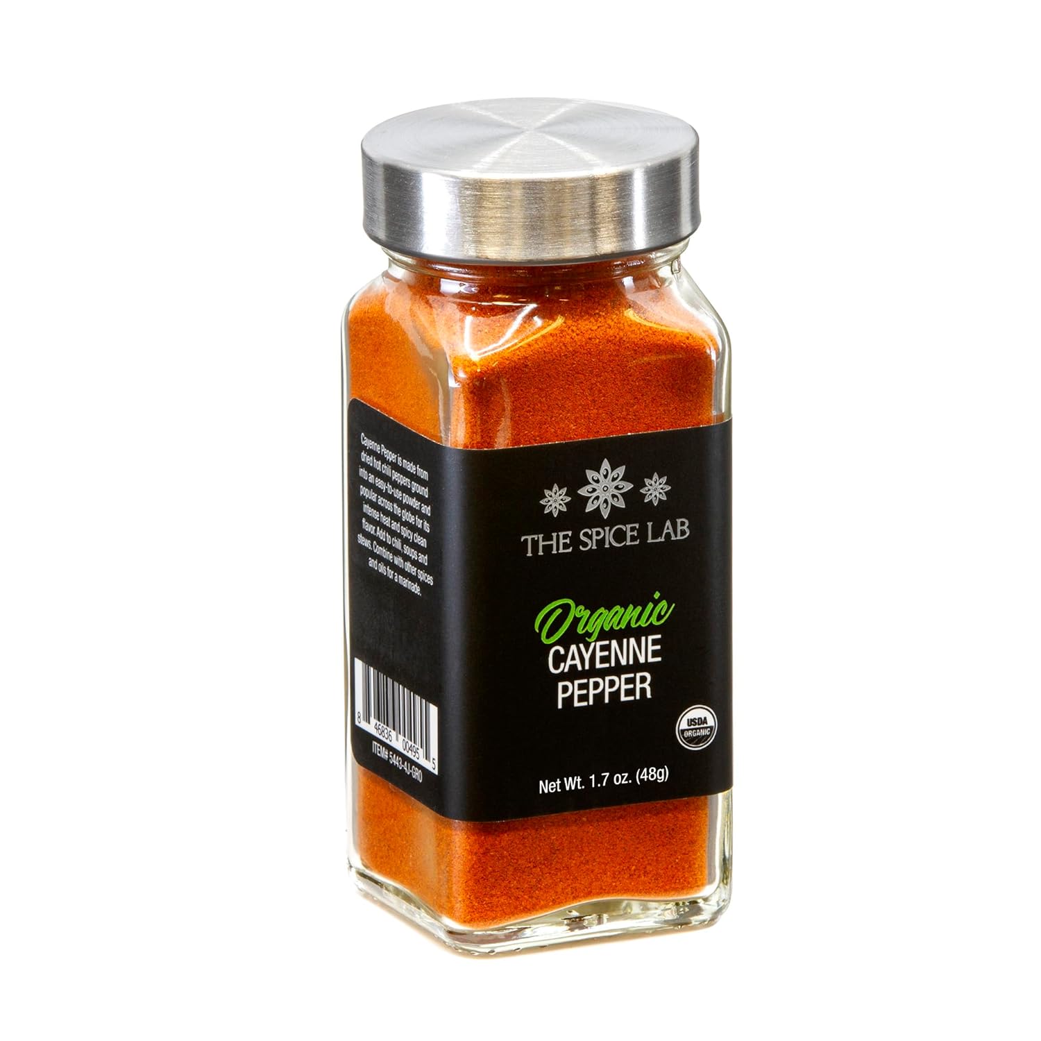 The Spice Lab Organic Cayenne Pepper Powder - Gluten Free Ground Cayenne Pepper for Mexican and Indian Cooking - 1.7 oz French Jar - Organic Kosher, Non GMO & Keto Friendly Seasoning
