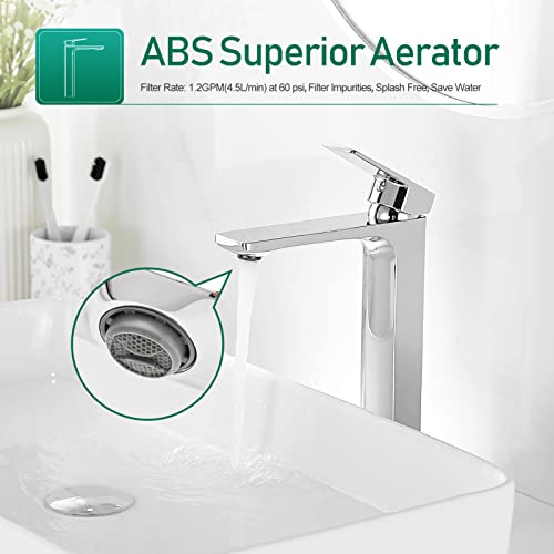 VOTON Vessel Sink Faucet Matte Black Tall Bathroom Faucet Single Handle Vanity Bathroom Sink Faucet 1 Hole Basin Mixer Tap with Water Supply Hose and Pop Up Sink Drain