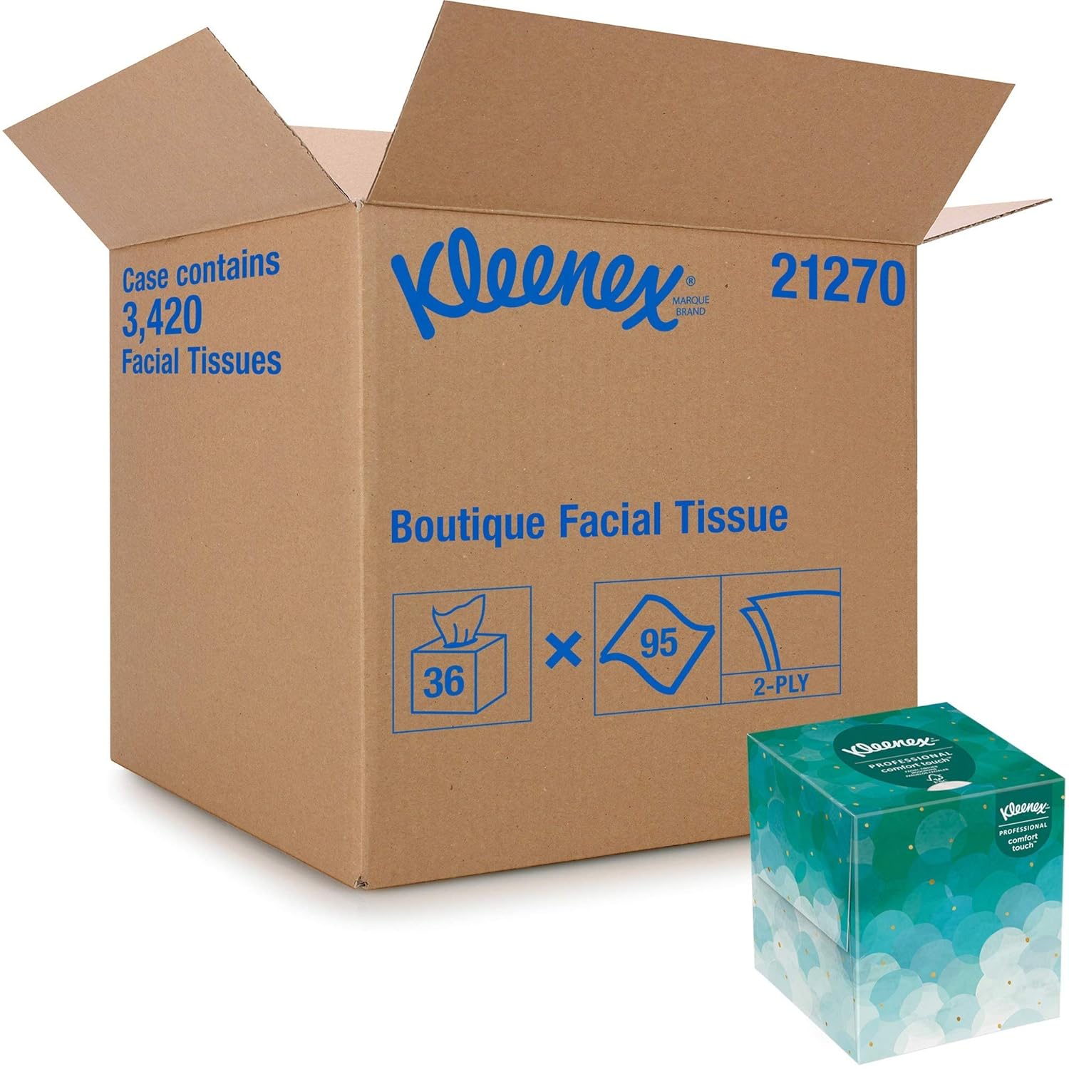 Kleenex Professional Facial Tissue Cube for Business (21270), Upright Face Tissue Box, 36 Boxes/Case, 95 Tissues/Box, 3,420 Tissues/Case Pack of 2