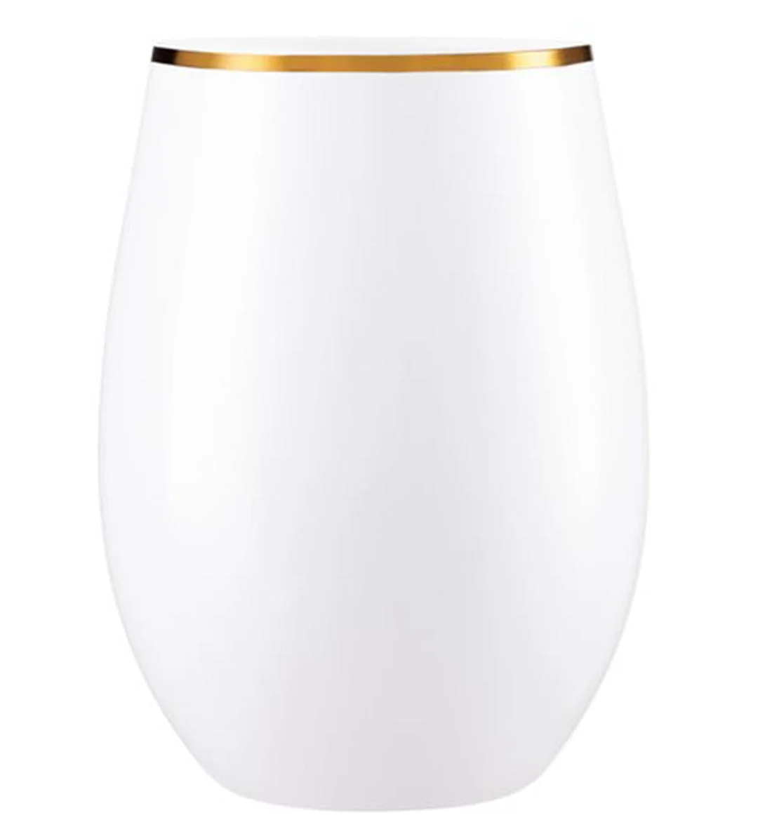 VEZEE Stemless Plastic Wine Goblet 16 oz White / Gold Rim Pack of 24