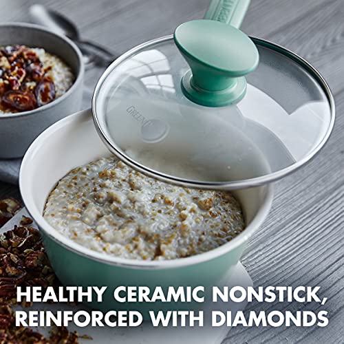 GreenPan Rio Healthy Ceramic Nonstick 2QT Saucepan with Lid, PFAS-Free, Dishwasher Safe, Turquoise