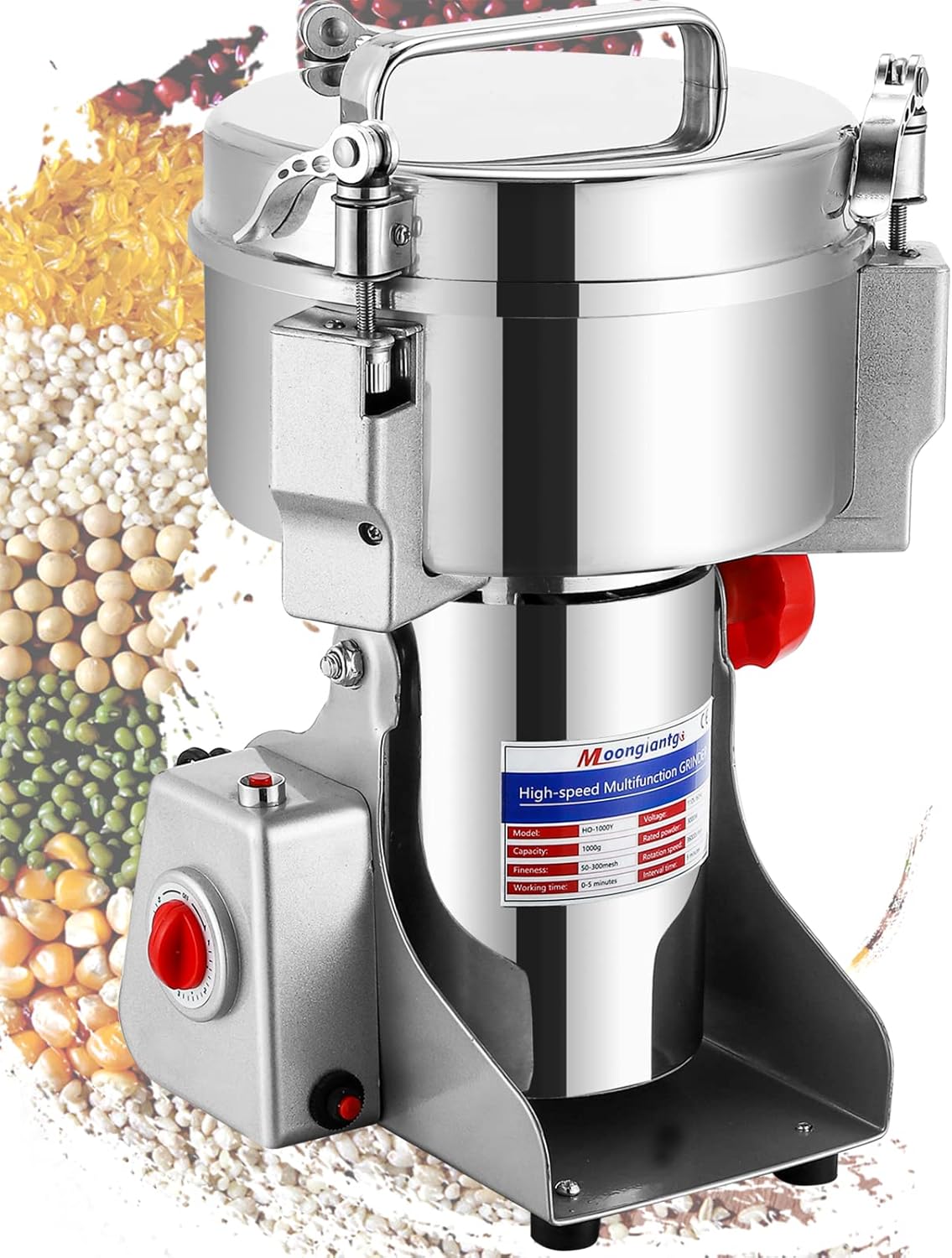 Moongiantgo Electric Grain Mill Grinder 150g Commercial Spice Grinder 850W Superfine Powder Grinding Machine Stainless Steel Pulverizer Dry Grinder (Capacity: 150g, 110V)