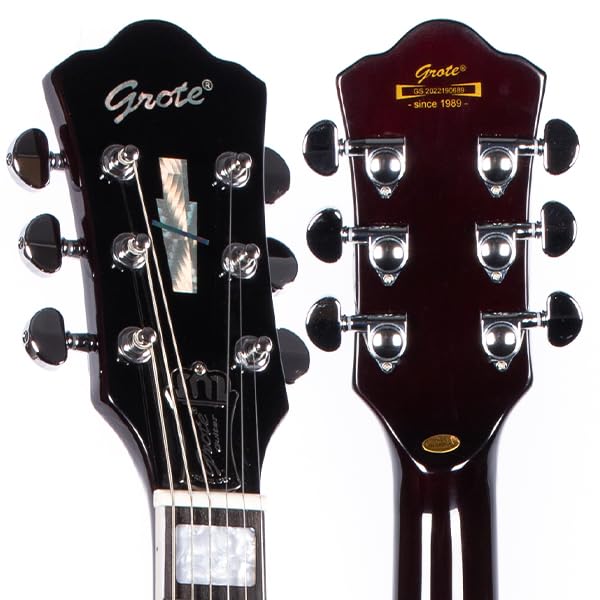 GROTE Jazz Electric Guitar Semi-Hollow Body Trapeze Tailpiece Bridge Guitar Gig Bag (Black)