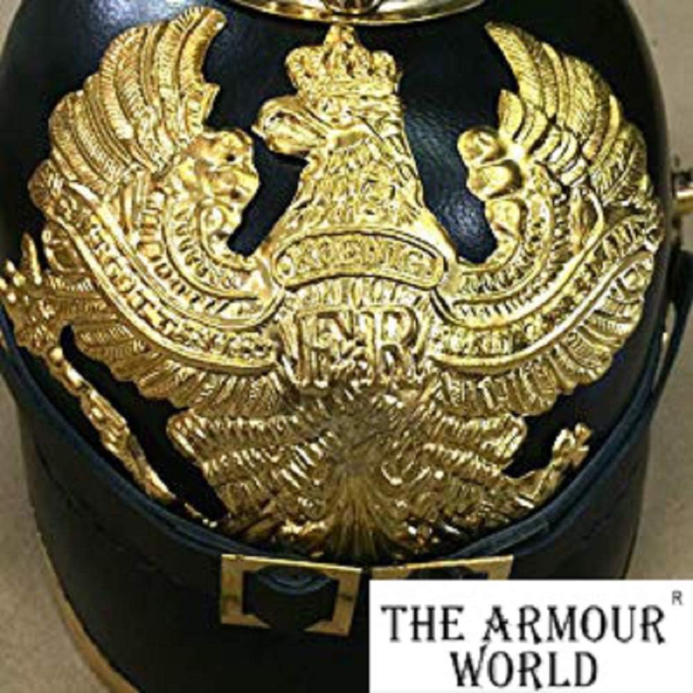 German Pickelhaube Helmet | Leather Pickelhaube Imperial Prussian Helmet | Brass Military Officer Spiked Men’s Costume | WWI & WWII Helmets Replica LARP Re-Enactment Party Cosplay Cos
