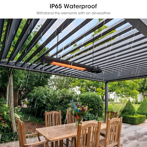 Ceiling Electric Outdoor Heater Wall-Mounted Hanging Patio 1500W Infrared 9 Heat Levels, 24H Timers, 1s Heating Carbon Fiber Tube Wall Heater for Gazebo, Balcony