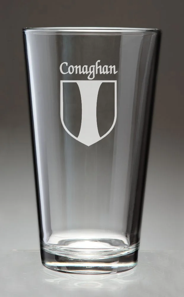 Conaghan Irish Coat of Arms Pint Glasses - Set of 4 (Sand Etched)