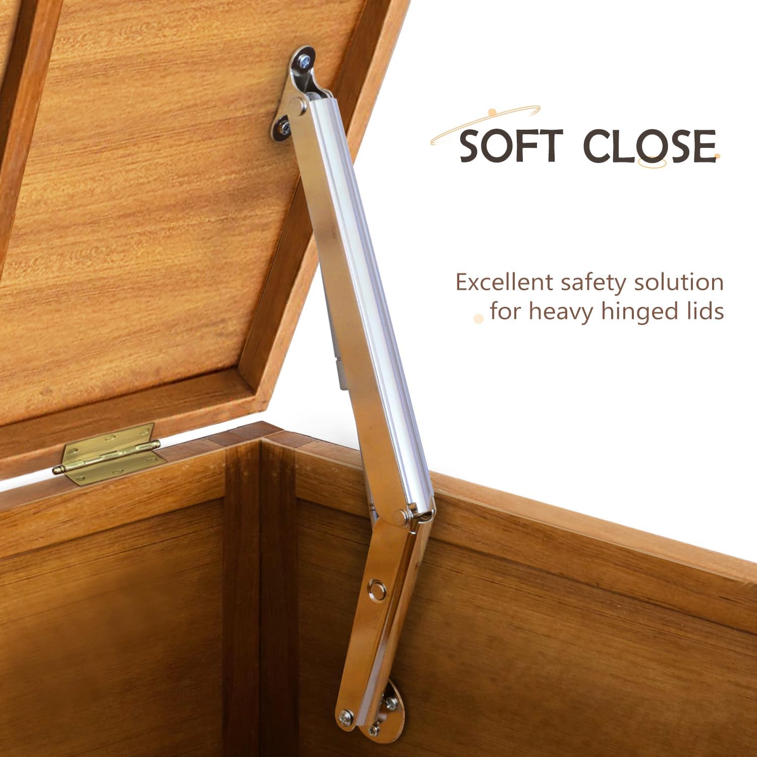 280N Gas Struts Heavy Duty Soft Close Lid Stays Safety Pneumatic Lid Support Hinges for Toy Box Chest Pack of 2