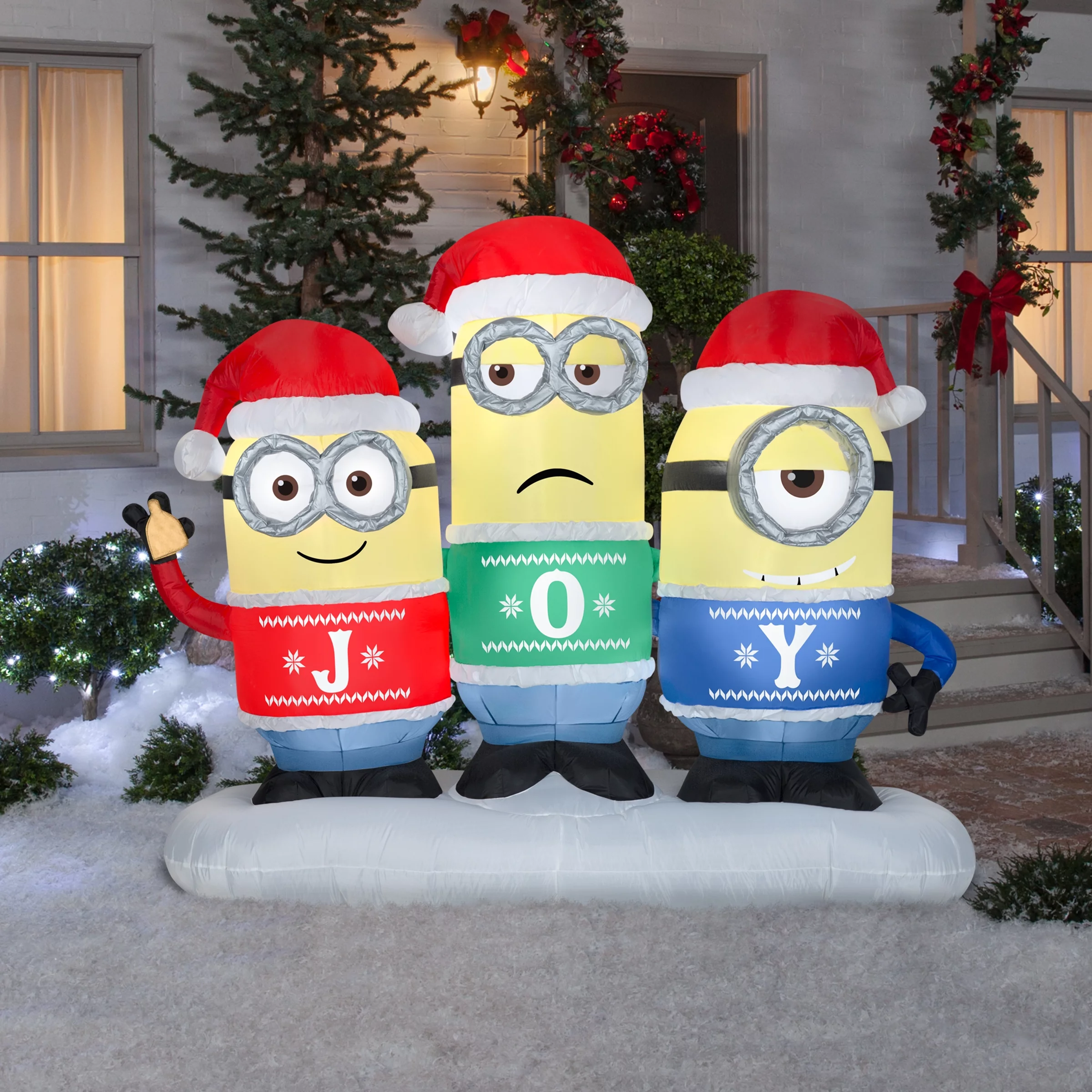 Gemmy Christmas Airblown Inflatable Minion Joy Collection Scene, 5 ft Tall, Multicolored