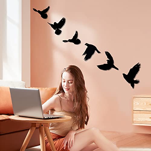 LZAOA Black Birds Metal Wall Decor, 6PCS Black Birds Metal Wall Art Decorative for Living Room, Bathroom, Kitchen, Indoor/Ourdoor Metal Wall Art Decor(Black-Set of 6 Birds)