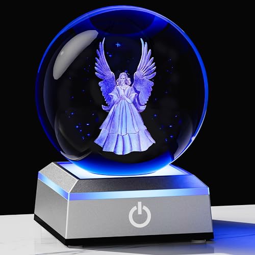 3D Crystal Ball Engraved Jesus Crucifix Cross Figurine with LED Light Base, Christian Jesus Cross Statue Religious Gifts for Women Men Friend Catholic Church Keepsakes Christmas Collectible Decor