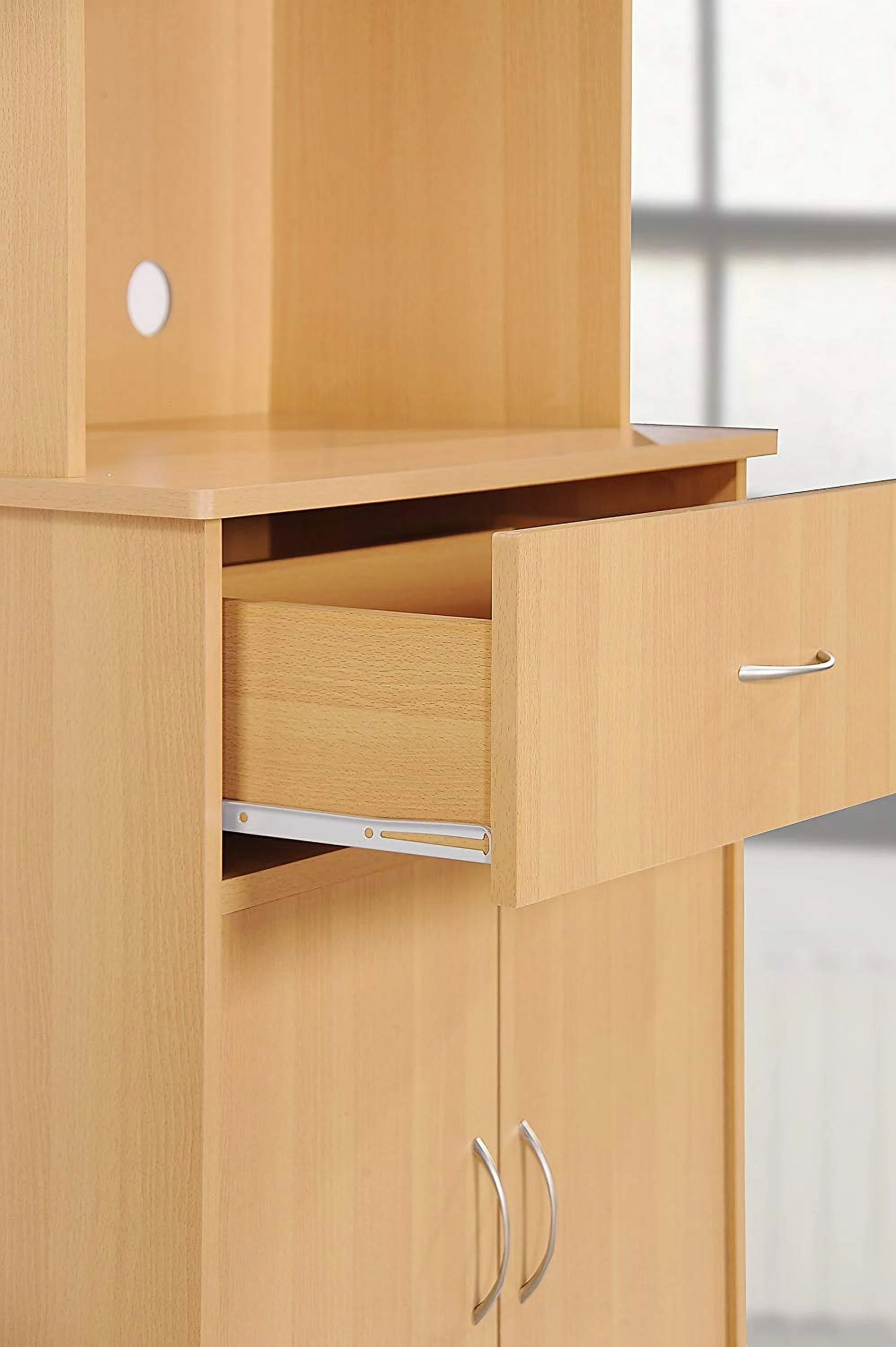 Hodedah Kitchen China with 4-Door 1-Drawer and Microwave Space in Beige Wood