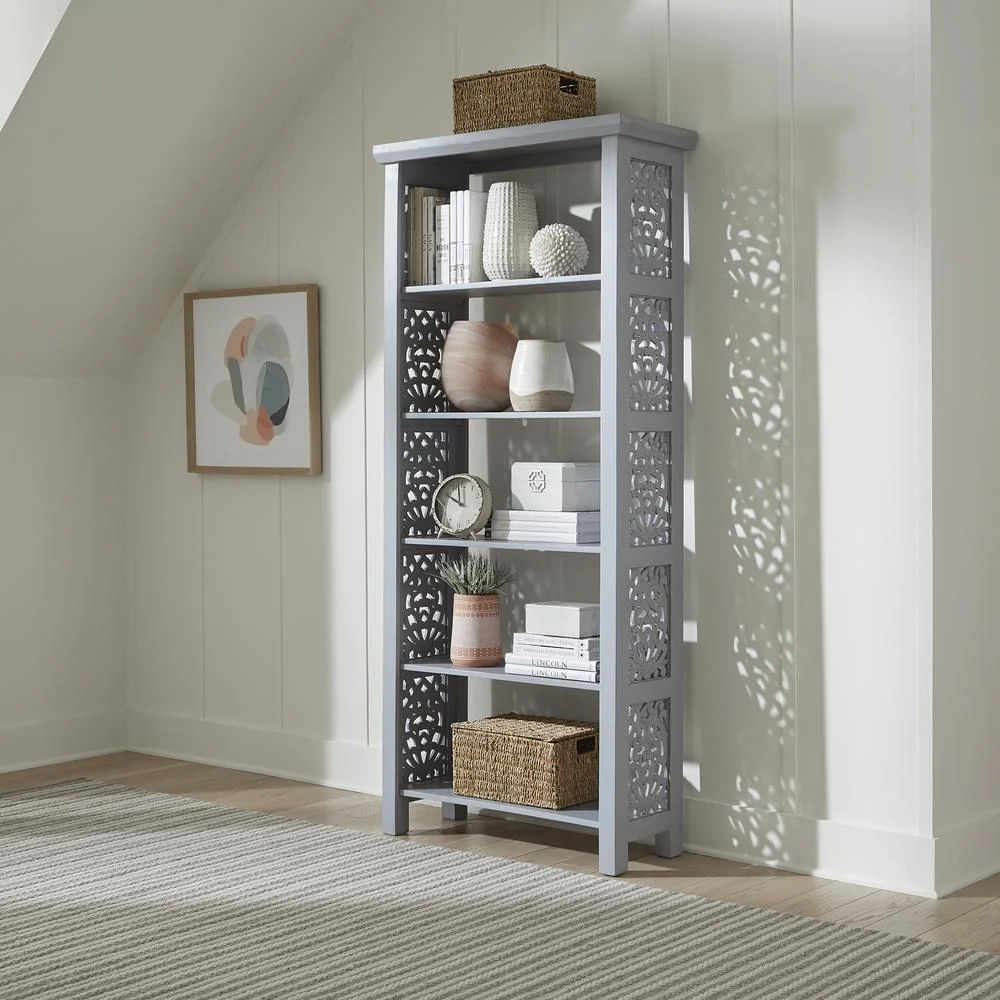 Trellis Lane 5-Shelf Wood Accent Bookcase in Gray