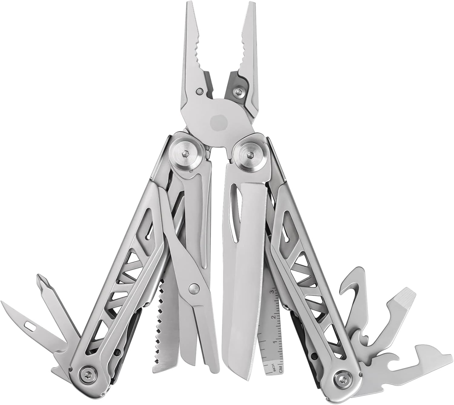 Multitool 17-in-1 Hard Stainless Steel Multitool Foldable Multitool Pliers Pocket Knife, Bottle Opener, Screwdriver with Nylon Sheath for Outdoor, Survival, Camping, Hunting and Hiking