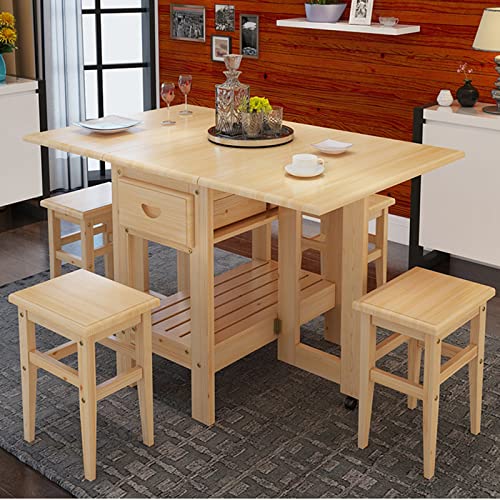 Foldable Kitchen Table, Extending Dining Table, Mobile Space Saving Drop Leaf Dinner Table with Wheels, for Small Room Apartment/Kitchen/Living Room/Bedroom, No Chairs