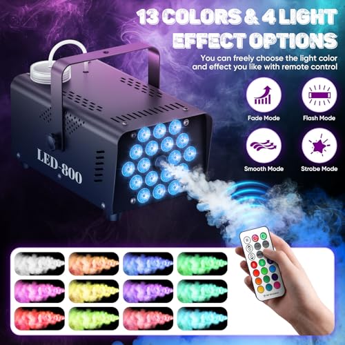 Fog Machine, 800W Smoke Machine With 13-Color LED Effects, 3500CFM Smoke Machine Fog Output, Wired And Wireless Remote Control,Ideal For Halloween, Wedding And DJ Stage