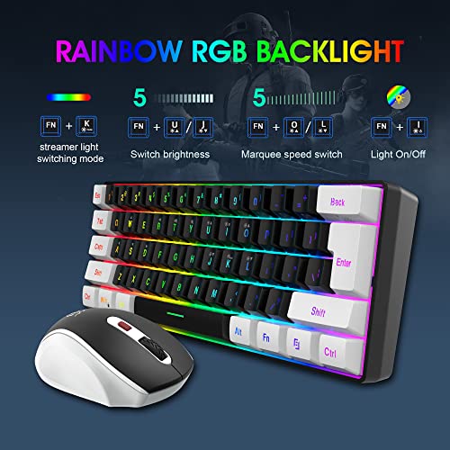Snpurdiri 60% Wireless Gaming Keyboard and Mouse Combo, Include 2.4G Small Mini 60% Merchanical Feel Keyboard, Ergonomic Design Vertical Feel Wireless Mouse