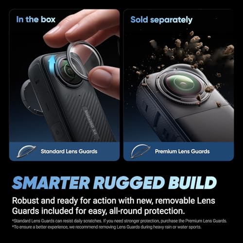 Insta360 X4 Standard Bundle - Waterproof 8K 360 Action Camera, 4K Wide-Angle Video, Invisible Selfie Stick Effect, Removable Lens Guards, 135 Min Battery Life, AI Editing, Stabilization