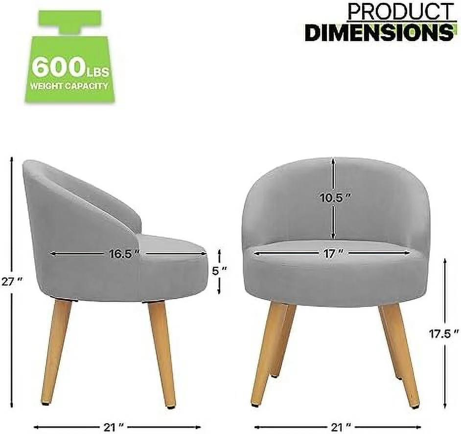 GEROBOOM SpaceSaving Vanity Stool Accent Chair Armchair Living Room Chair Leisure Chairs RongBOOMON Bathroom Seat Wood Legs Velvet Chair  Grey  Velvet
