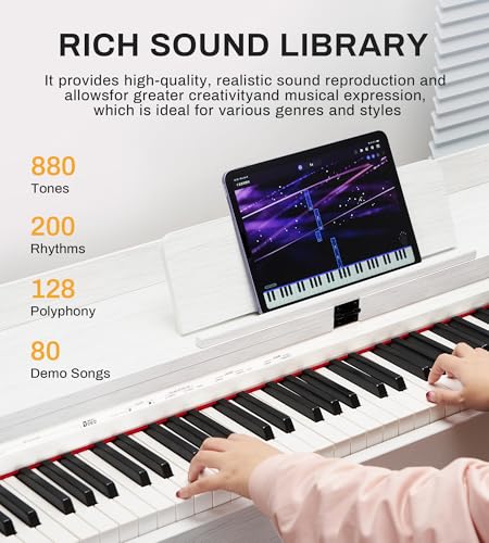 Vangoa Digital Piano 88 Keys Weighted Hammer Action Home Full size Digital Piano Keyboard for Adult Beginner with Furniture Stand, Flip Key Cover, Three Pedals and Power Adapter, White Ideal for Gift