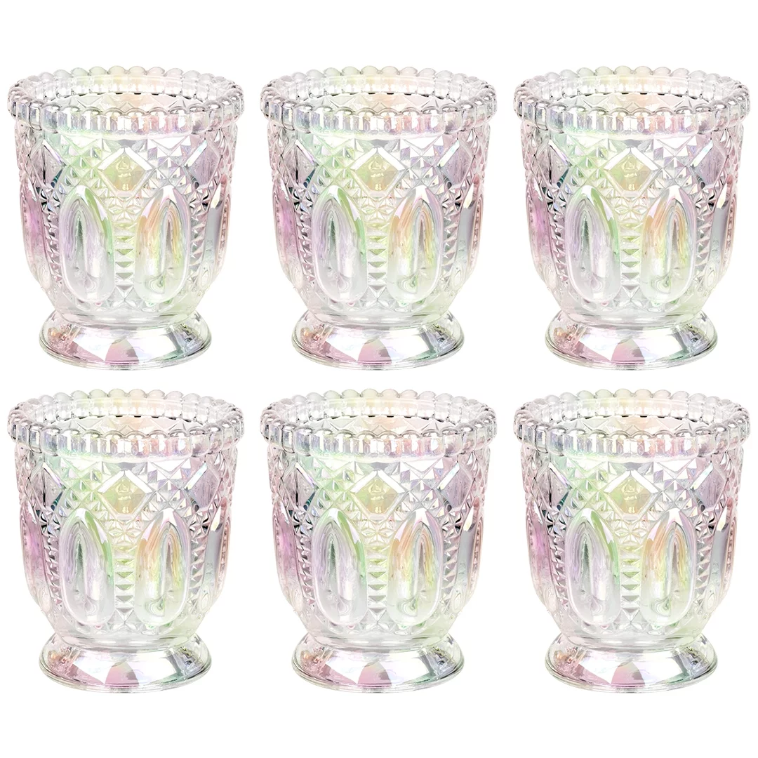 Koyal Wholesale Vintage Glass Candle Holder (Pack of 6), 3 x 2.75 (Iridescent)