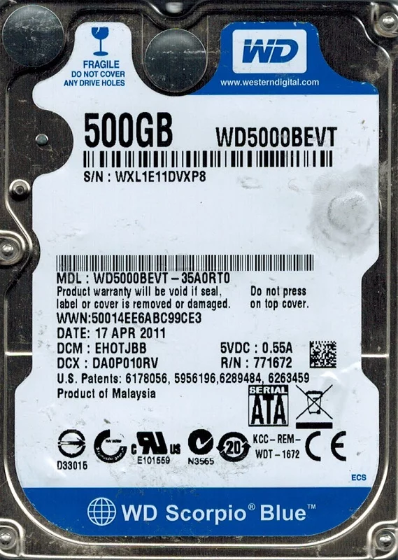 Western Digital WD5000BEVT-35A0RT0 500GB DCM: EHOTJBB