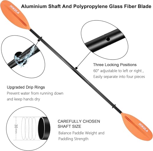 Kayak Paddle 4 Pieces Aluminum Shaft and PP Blade Floating 86.6in/220cm, 90.5inch/230cm Lightweight Oars