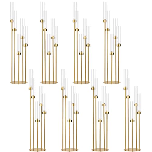 39.8''Matte Black Candle Holder with Acrylic Shades Tall 5 Arm Candelabra Black Table Centerpiece for Wedding Living Dining Room Fireplace Decoration Fit 0.98''LED Taper Candle