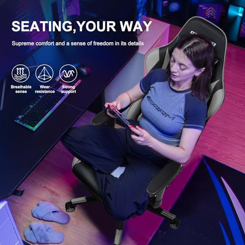 GTRACING Gaming Chair with Footrest, Ergonomic Computer Game Desk Chair, Reclining Game Chair Seat Height Adjustment, Swivel Rocker with Headrest and Lumbar (Blue)