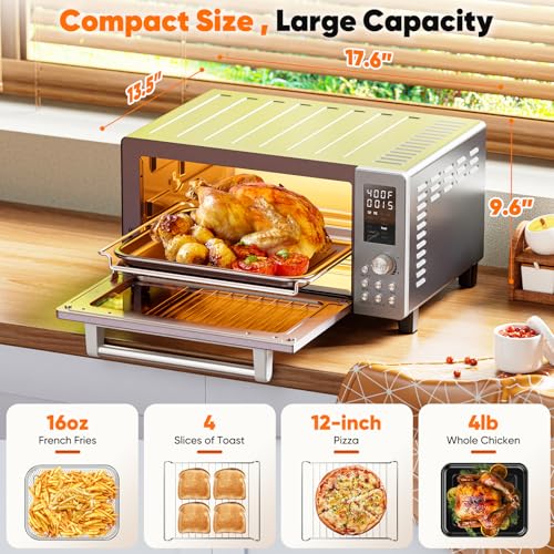 Nuwave Bravo Pro Smart 21QT Toaster Oven Air Fryer Combo, Convection Oven Countertop, 10 functions all in 1, with even & quick crisp technology, 50-450°F, 1800W, Mint Green