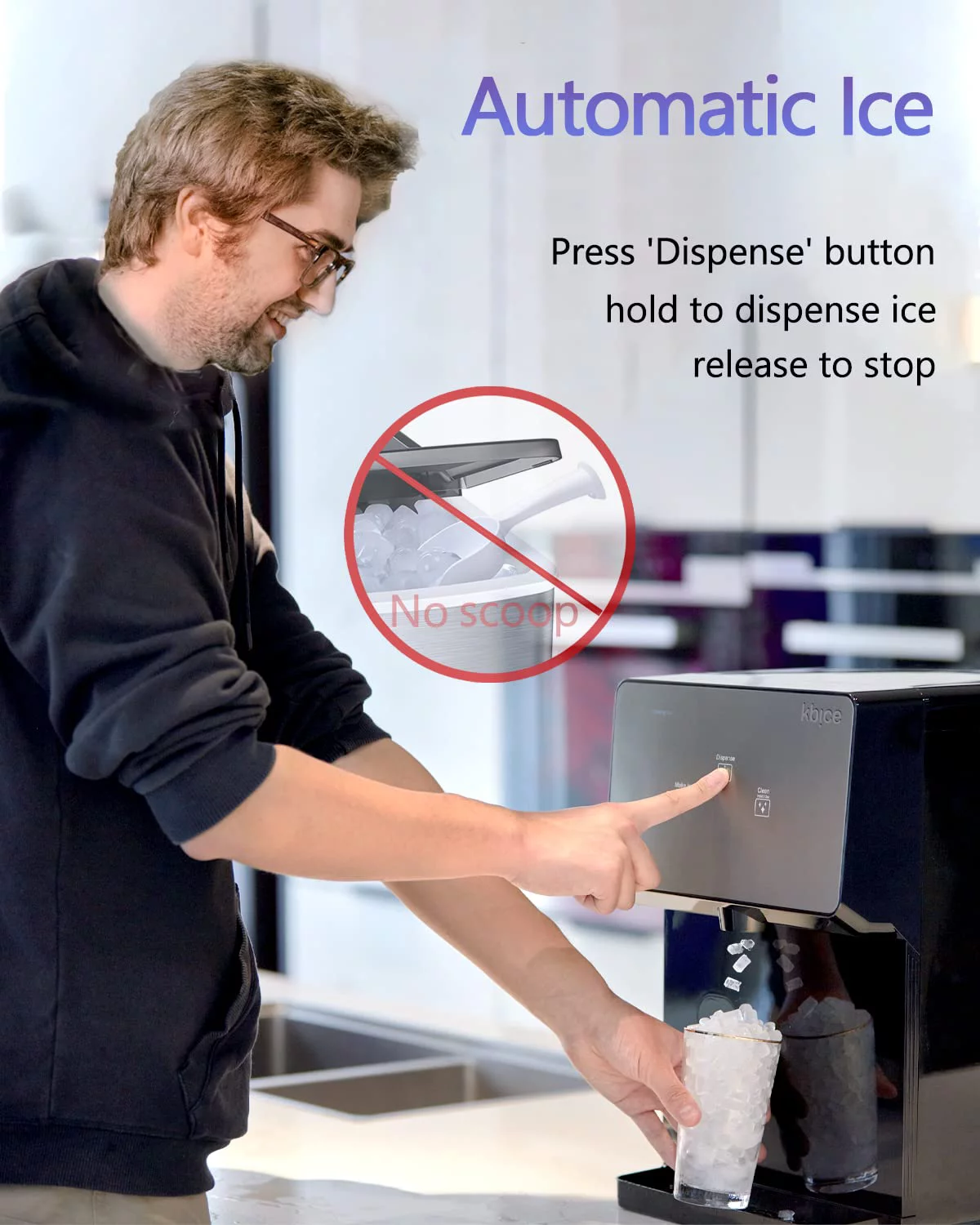 KBICE 2.0 Self Dispensing Countertop Nugget Ice Maker, Crunchy Pebble Ice Maker, Sonic Ice Maker, Produces Max 32 lbs of Nugget Ice per Day, LED Touch Display Panel