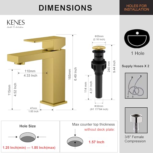 KENES Brushed Nickel Vessel Sink Facuet Single Handle Tall Bathroom Sink Faucet Vanity Bathroom Faucet Basin Mixer Tap with Water Supply Hose and Pop Up Sink Drain, LJ-9031A