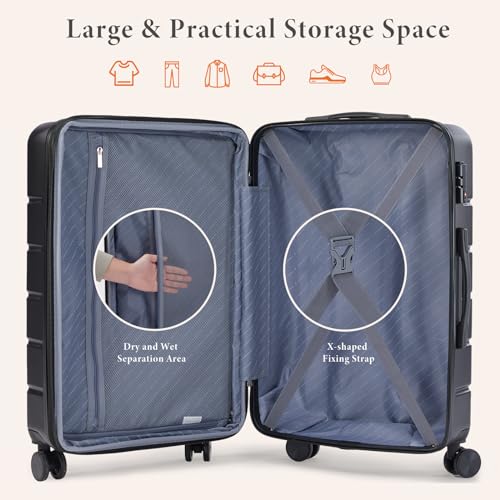 Sweetcrispy Carry on Luggage, Hard Shell ABS, Double Spinner Wheels Lightweight Suitcase TSA Lock, Navy Blue, 24 Inch
