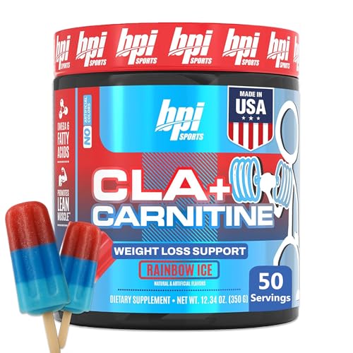BPI Sports CLA + Carnitine Powder – Non Stimulant Fat Burner for Weight Loss, Metabolism & Lean Muscle – Caffeine Free – Rainbow Ice – 50 Servings – 12.34 oz