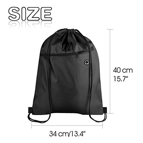 KUUQA 12Pcs Drawstring Backpack Bags Bulk with Zipper Pocket and Headphone Hole（Black）