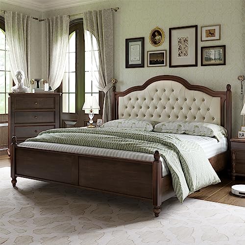 Solid Bed Frame Queen Size, Transitional Platform Bed with 52.5
