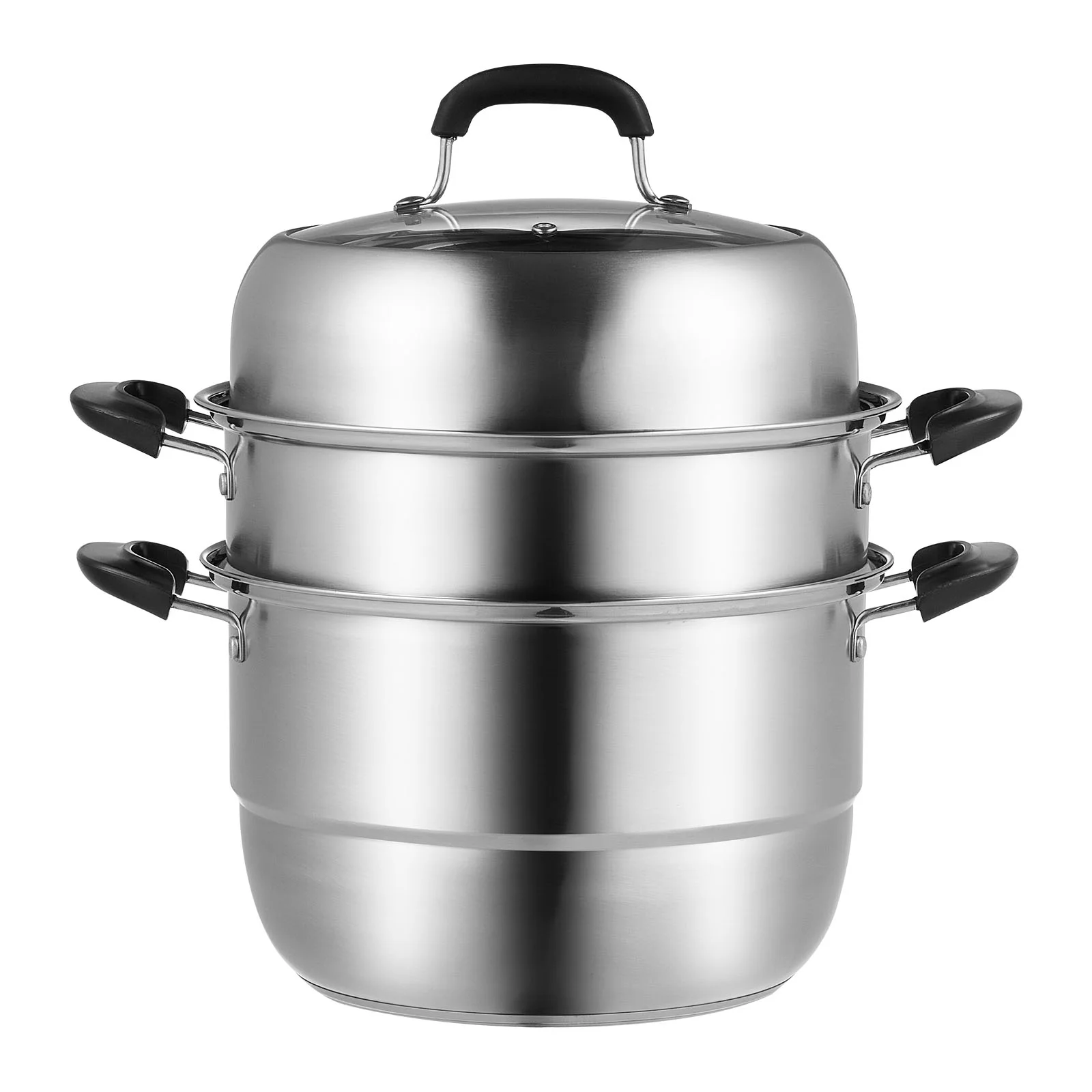SKYSHALO Steamer Pot 11in/28cm, 3 Tier Steamer Pot for Cooking with 8.5QT Stock Pot, Vegetable Steamer & 2 Steaming Tray, Food-Grade 304 Stainless Steel Food Steamer Cookware for Gas Electric Stove