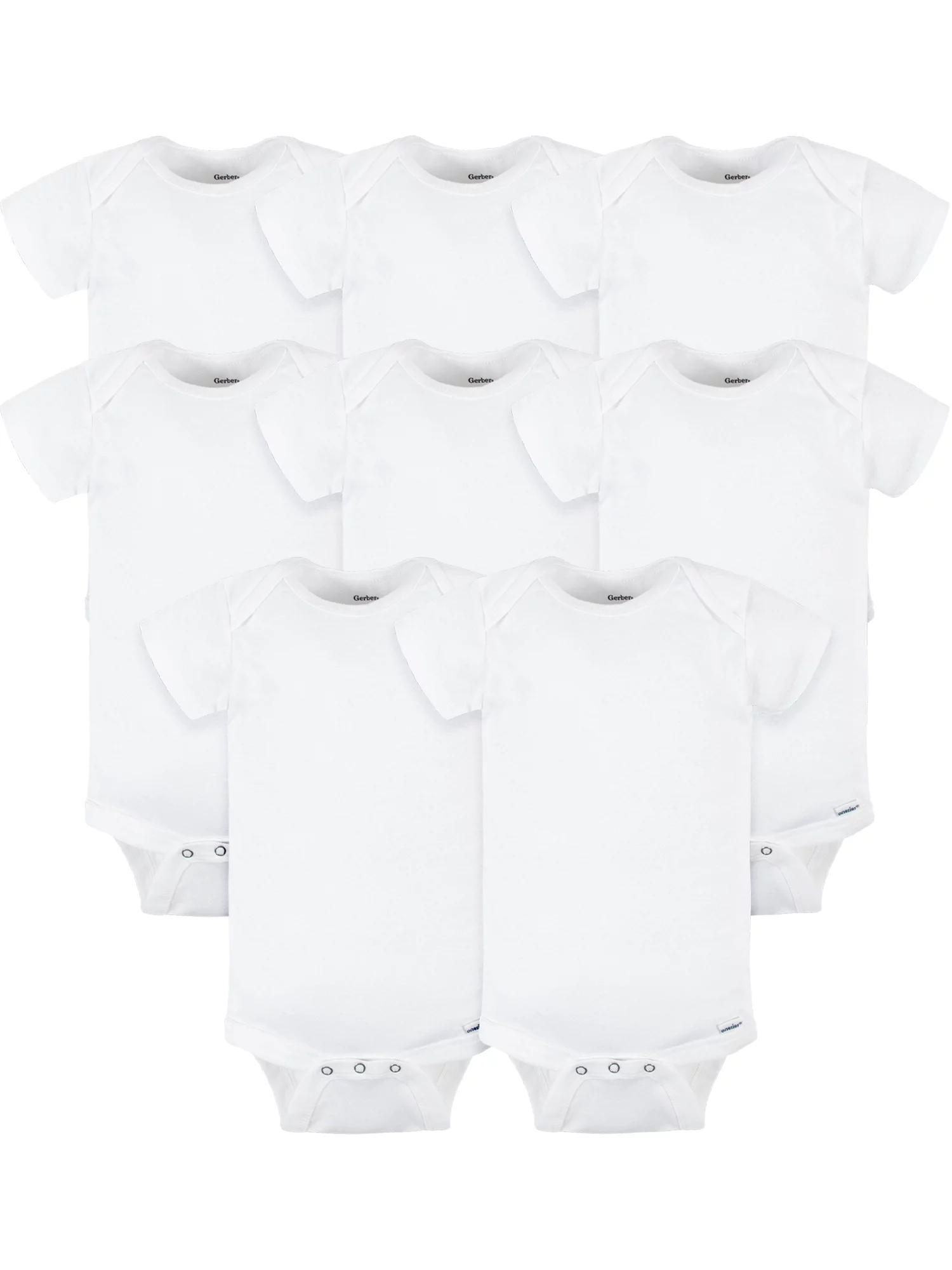 Gerber Gender Neutral Casual Cotton Rib Short sleeve White Bodysuits, 8-Pack, Newborn-24 Months