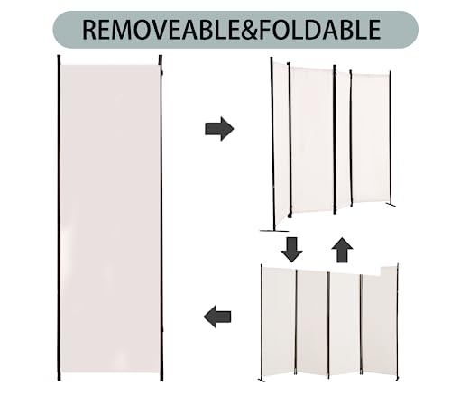 Room Divider 4-Panel Privacy Screen with 3 Support Foot, Portable Screen Steel Frame with Hook&Loop for Home, Office, Classroom, Studio, Meeting (White)
