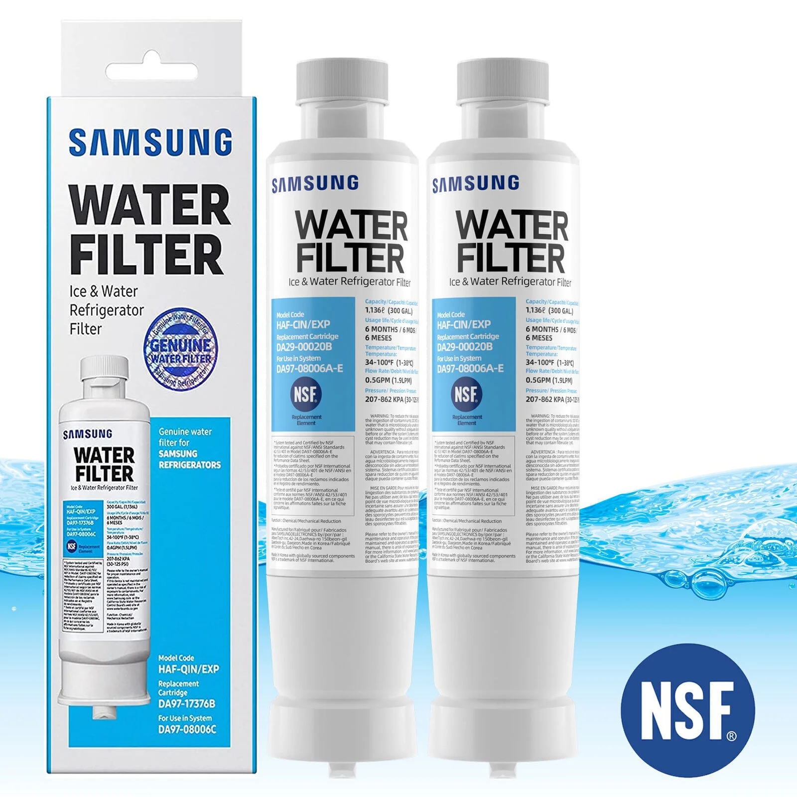 2 PACK Fit for Samsung DA29-00020B HAF-CIN/EXP Refrigerator Water Filter