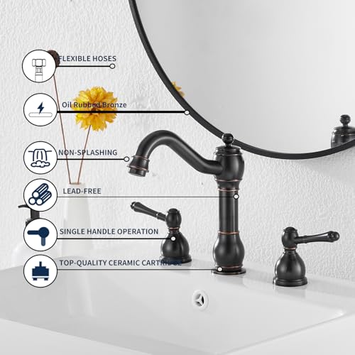 GGStudy 360° Swivel Antique Brass Bathroom Vessel Sink Faucet Single Handle One Hole Matching with Pop Up Drain
