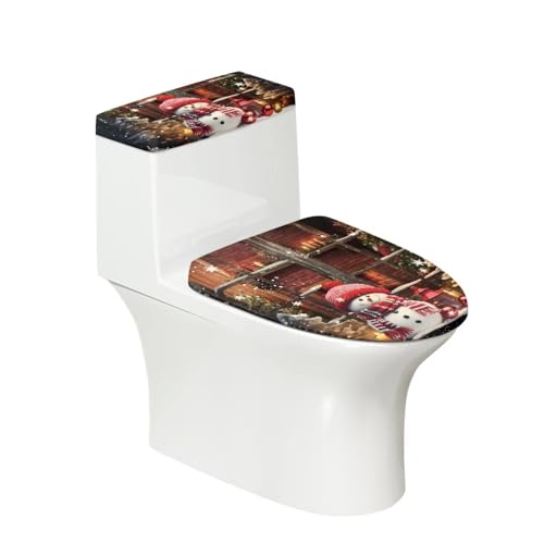 Christmas Bow Bell Toilet Tank Lid Cover and Toilet Seat Lid Cover 2 Pcs Set Toilets Covers with Elastic Cloth Fits Most Toilets Tanks & Lids